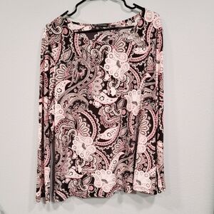 INC Pink & Black Paisley Top W/ Metal Embellishment Womens 2x